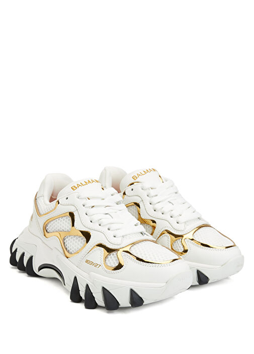 B East Beyaz Gold Logolu Kadın Deri Sneaker - Görsel 3