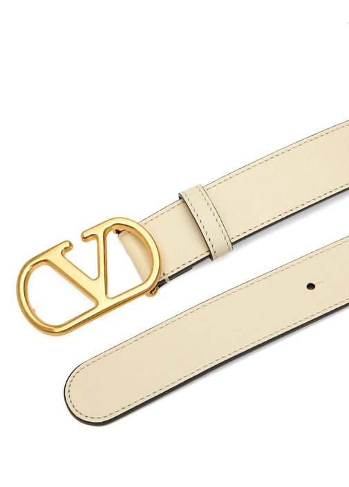 Valentino Belt| Elegant Cream Belt with Gold Buckle Valentino Cream Leather VLOGO Crystal Embellished Buckle  main image 4
