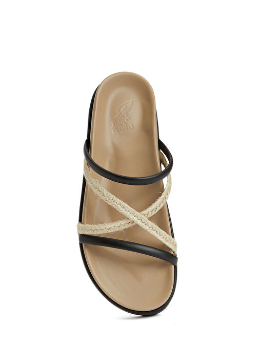 Aba Bej Siyah Kadın Deri Terlik - Görsel 5