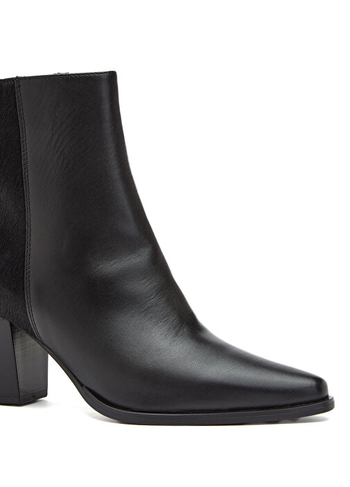 Siyah Tay Tüyü Desenli Kadın Deri Bot - Görsel 7