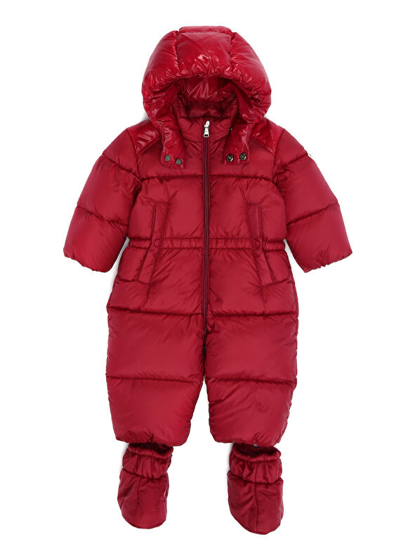 Moncler Pervance Bordo Kapüşonlu Bebek Puff Kayak Tulumu Pembe