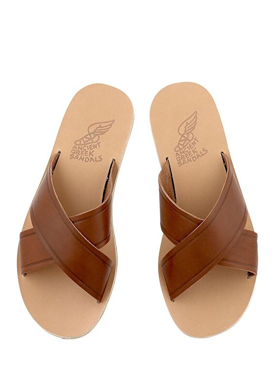Ancient Greek Sandals Kritonas Kahve Çapraz Bantlı Erkek Deri Terlik