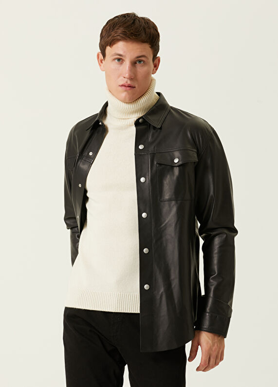 sandro leather trucker jacket