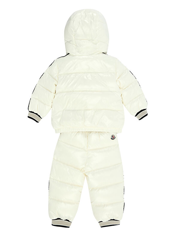 Moncler Bej Beyaz Kapüşonlu Unisex Bebek Kayak Tulumu BejBeyaz