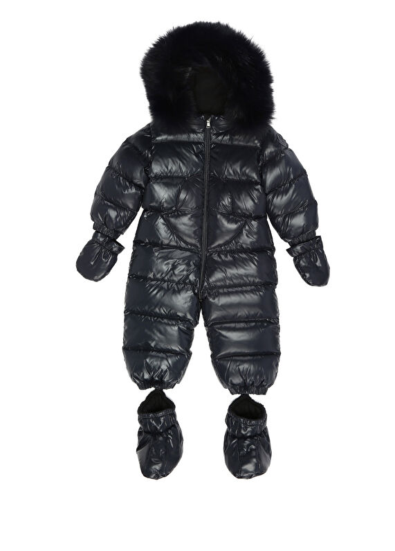 Moncler Lacivert Kapüşonlu Unisex Bebek Kayak tulumu