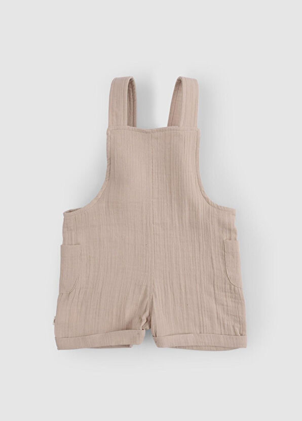 Little Gusto Beige Organic Cotton Muslin Unisex Baby Shorts Salopet - 2