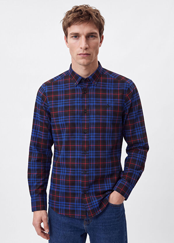 Beymen Club Comfort Fit Sax Blue Plaid Shirt - 3