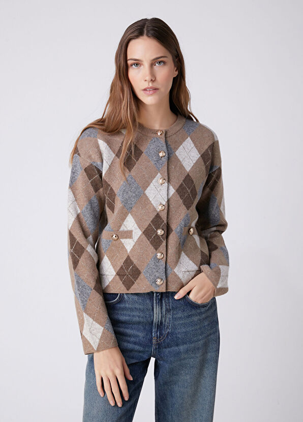 Beymen Club Brown Diamond Patterned Cardigan - 4