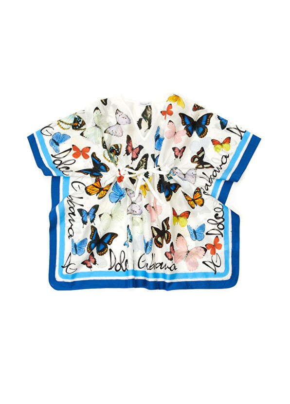 Dolce&Gabbana Mavi Beyaz Kelebek Baskılı Kaftan - 1