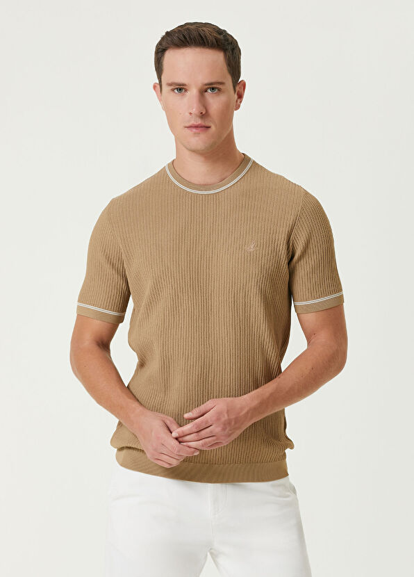 Beymen Club Beige Herringbone Short Sleeve Sweater - 1