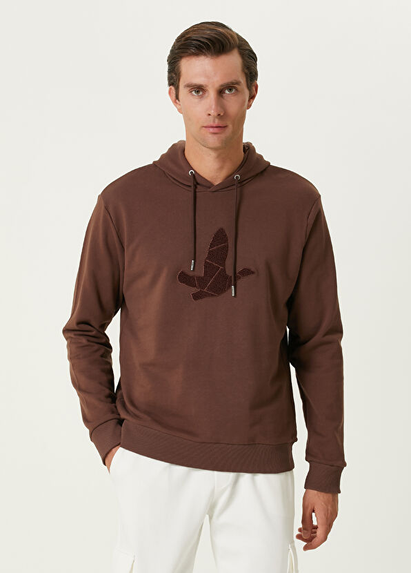 Beymen Club Kahverengi Kapüşonlu Kaz Nakışlı Sweatshirt - 1