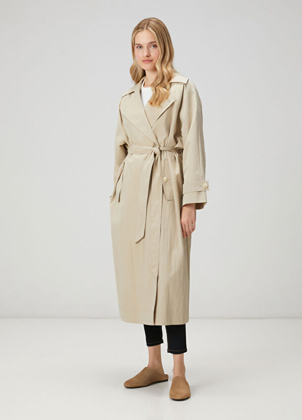 Beymen Club Papertouch Oversize Beige Overcoat - 4