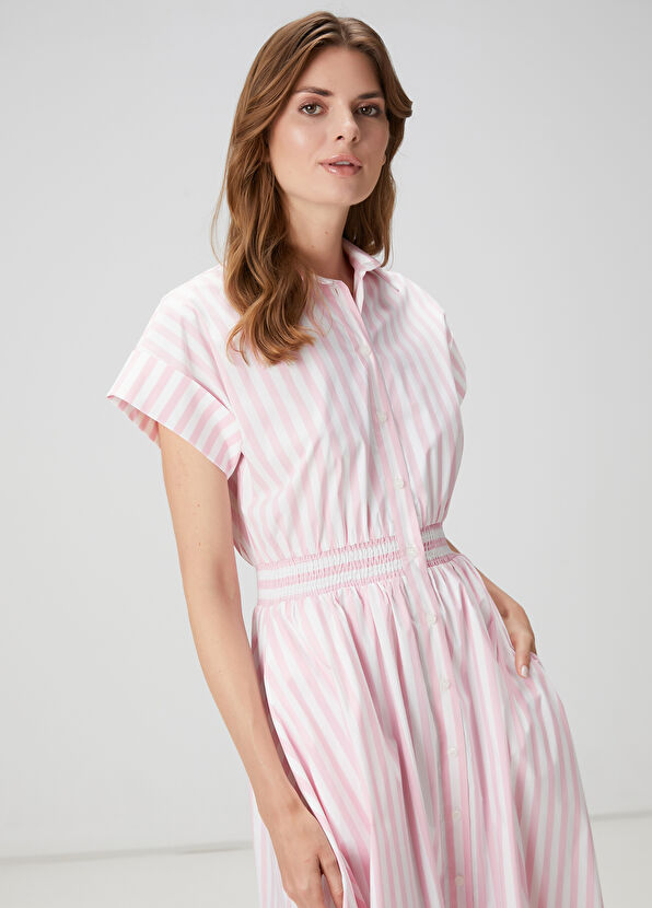 Beymen Club Pembe Beyaz Çizgili Midi Gömlek Elbise - 2