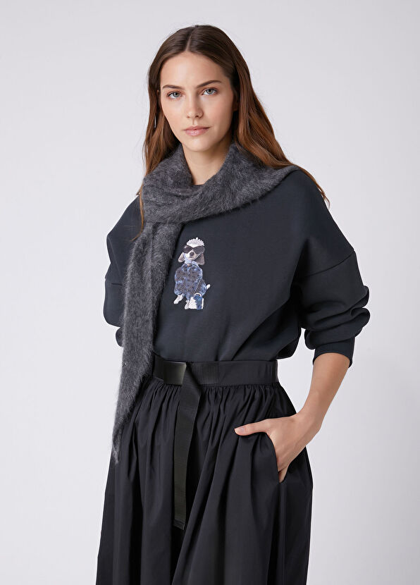 Beymen Club Oversize Teal Blue Dog Detailed Sweatshirt - 1