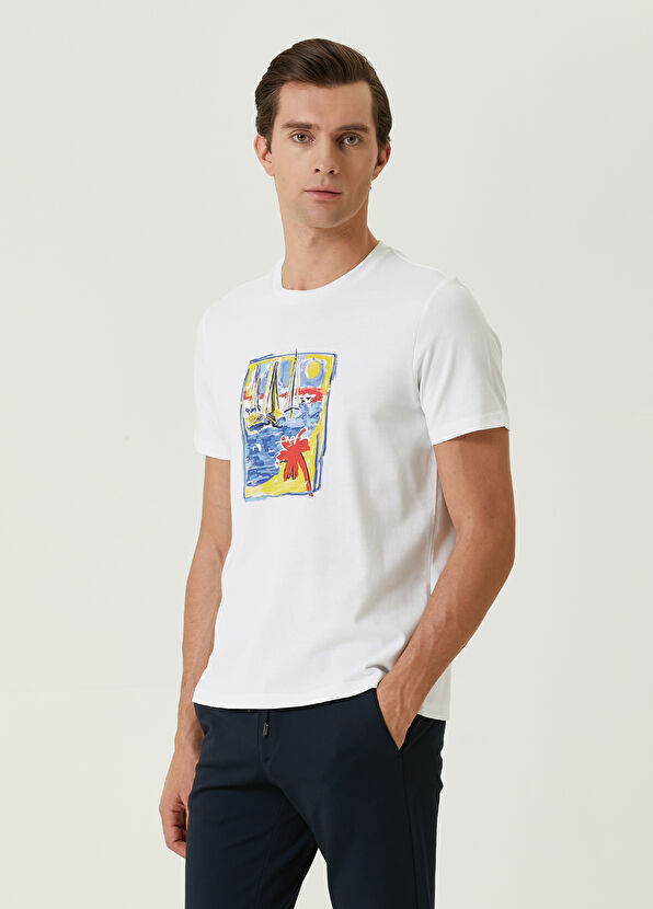 Beymen Club Beyaz Renkli Yelkenli Baskılı T-shirt - 4