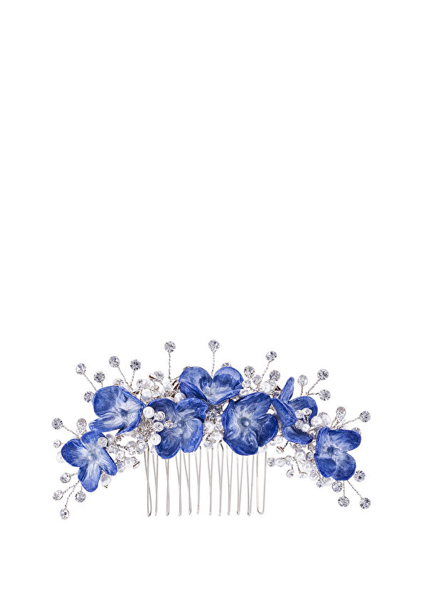 Beck Collection Aliss Saks Mavi Porselen Çiçek İnci Cam Kız Çocuk Toka - 1