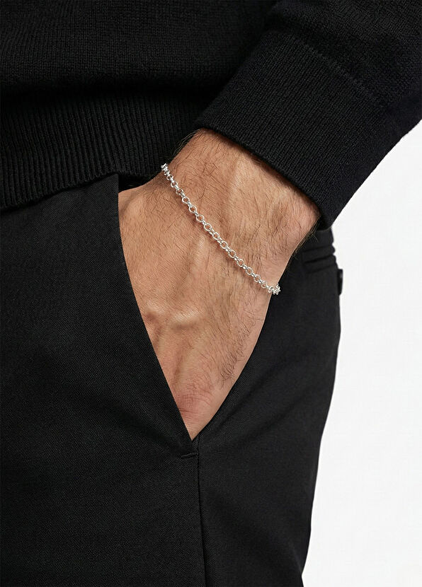 Kaplan Charm 925 Ayar Gümüş Rio Zincir Unisex Bileklik - Görsel 3