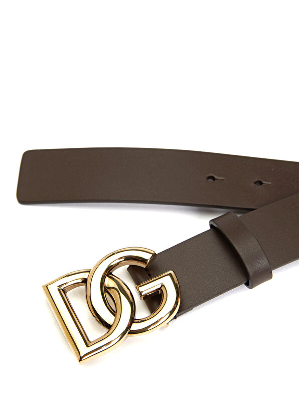Dolce&Gabbana Kahverengi Logo Tokalı Erkek Deri Kemer - 2