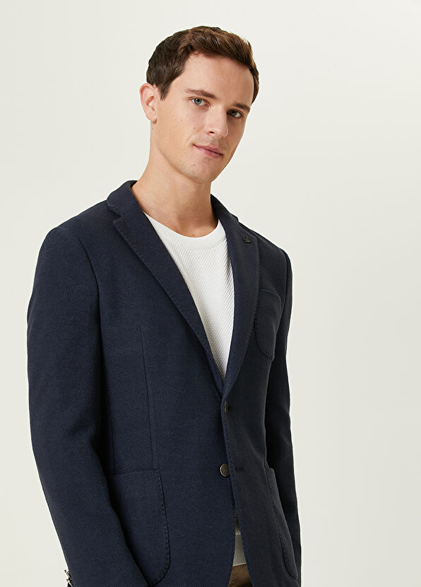 Beymen Club Navy Blue Textured Knitted Blazer - 2
