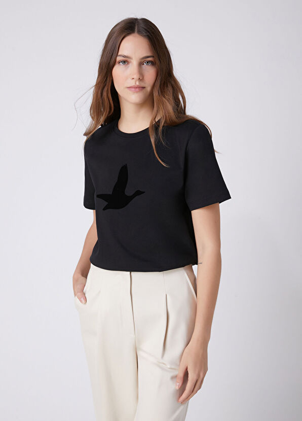 Beymen Club Siyah Tonal Logo Baskılı T-shirt - 4