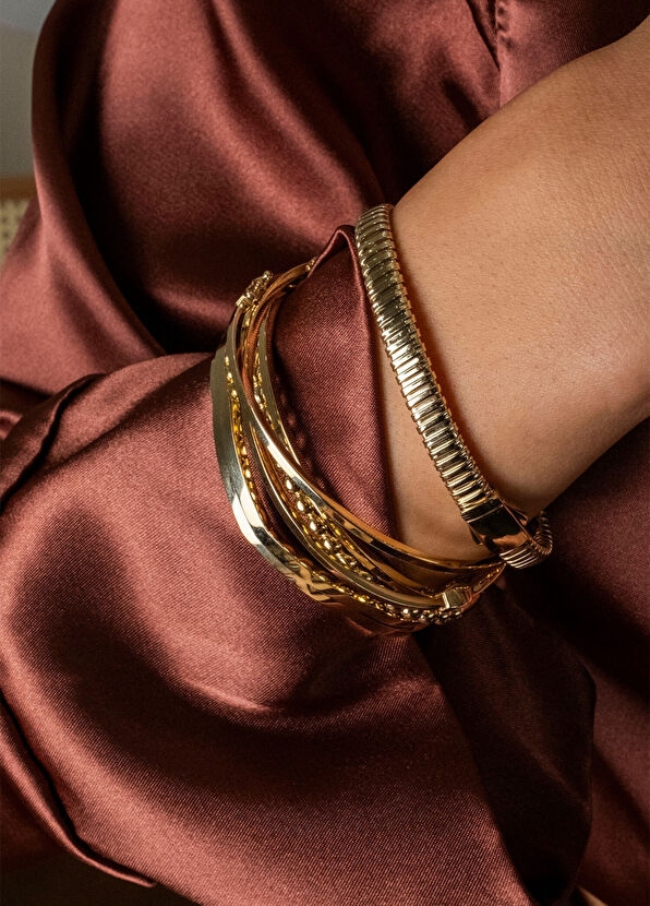 Safir Mücevher Esnek 14 Ayar Altın Unisex Kelepçe Bileklik - 4