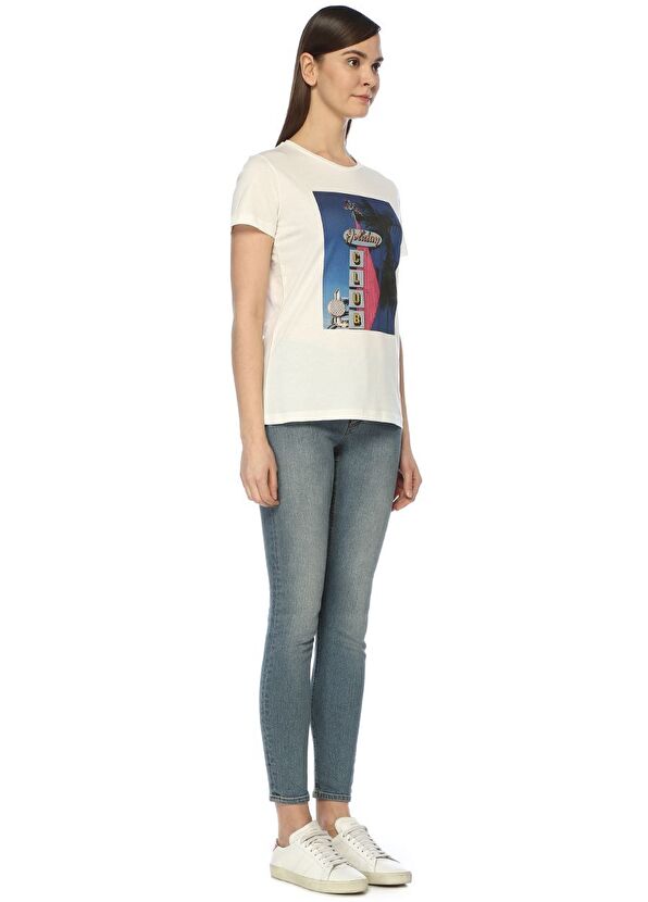 Beymen Club Beyaz Bisiklet Yaka Baskılı T-shirt - 2