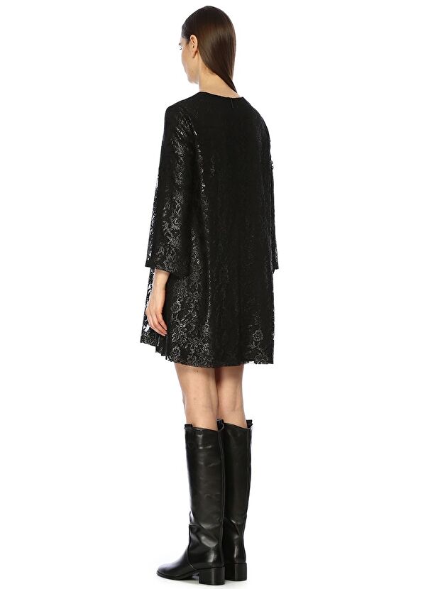 Beymen Club Siyah V Yaka Dantelli Varak Baskılı Mini Elbise - 3