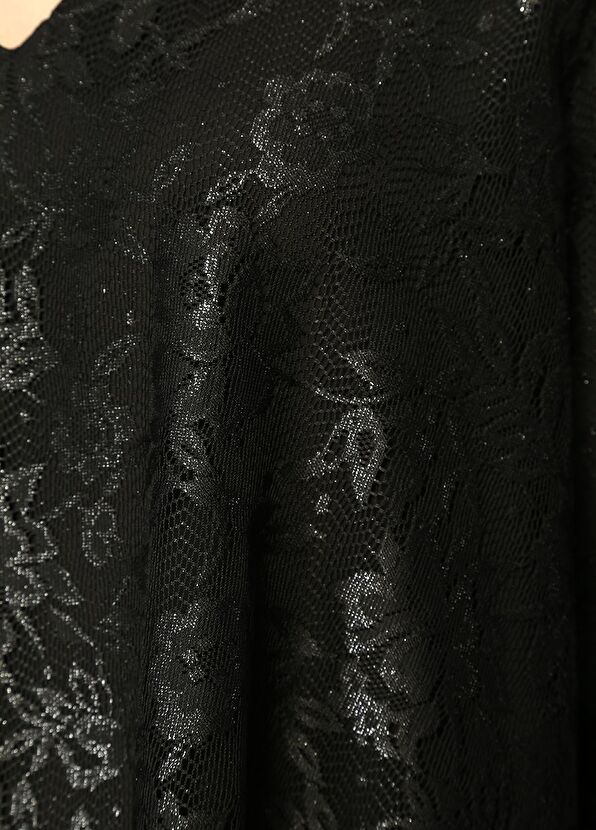 Beymen Club Siyah V Yaka Dantelli Varak Baskılı Mini Elbise - 4