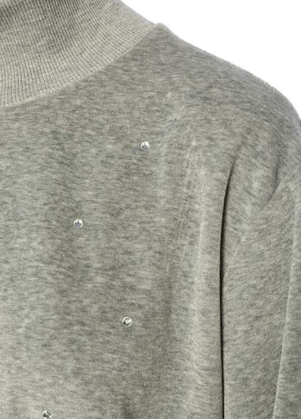 Beymen Club Gri Dik Yaka Taşlı Balon Kol Kadife Sweatshirt - 4