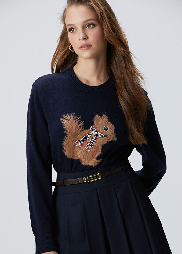 Network Lacivert Yün Karışımlı Kazak - 4