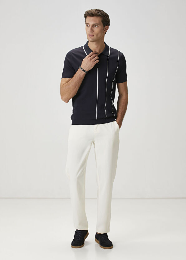 Beymen Club Navy Blue Line Jacquard Short Sleeve Polo Sweater - 3