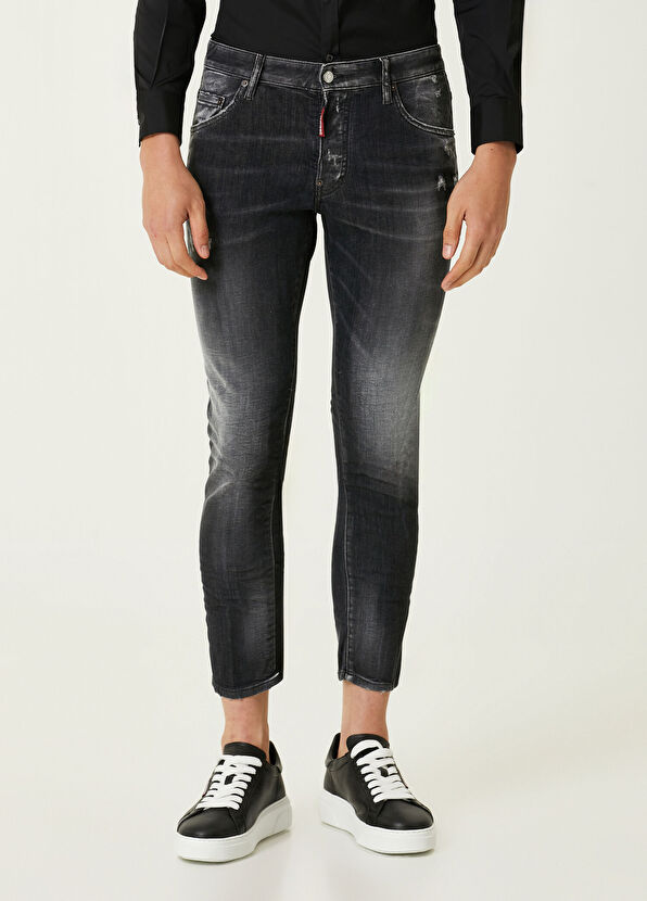 Siyah Yıpratma Detaylı Jean Pantolon - Görsel 4