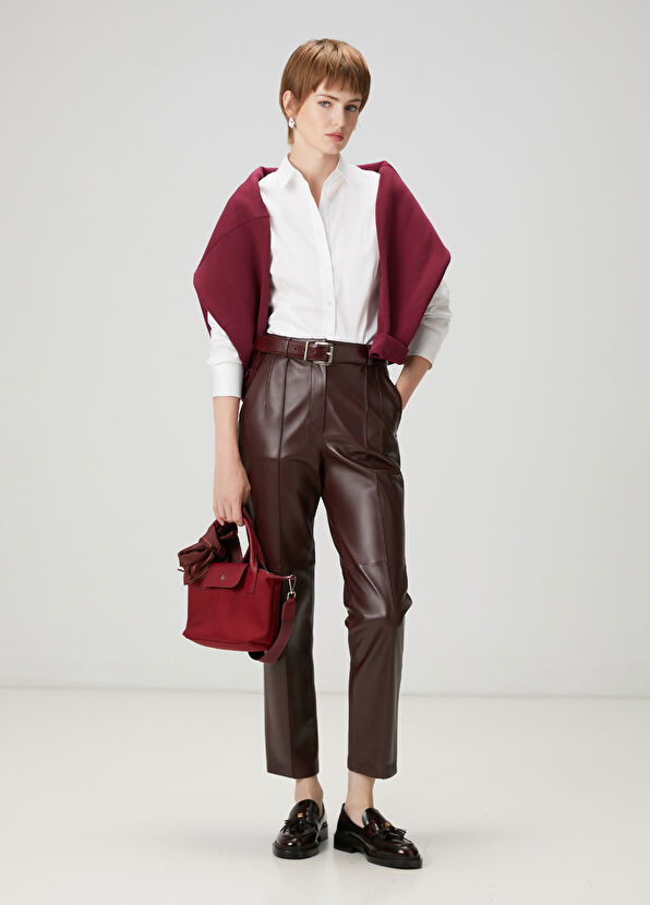 Beymen Club Bordo Deri Pantolon - 3