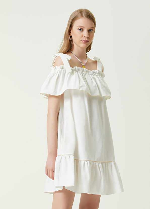 Beymen Club Beyaz Yakası Fırfırlı Topçuk Zincirli Mini Elbise - 2