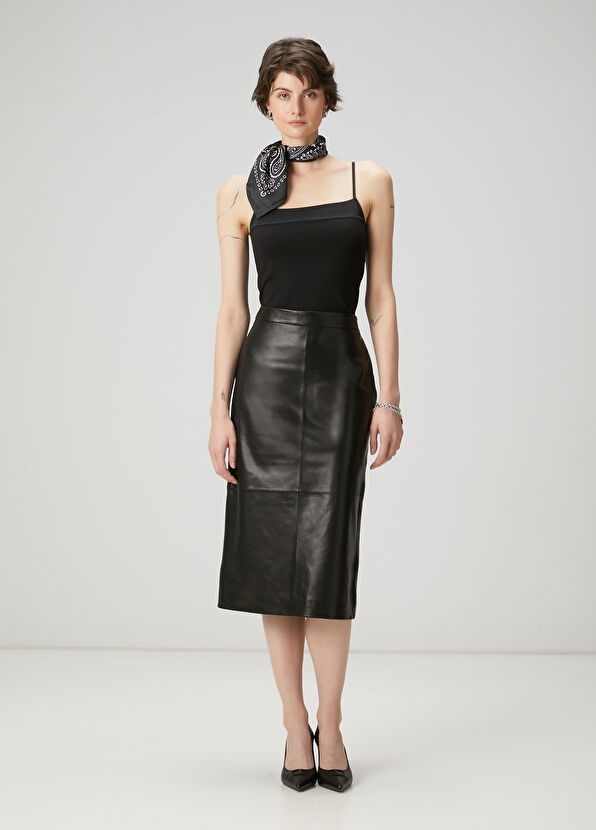 Beymen Club Siyah Midi Deri Etek - 1