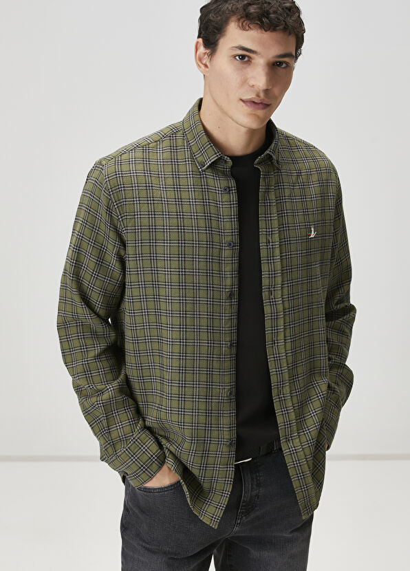 Beymen Club Comfort Fit Haki Mini Ekose Desenli Gömlek - 2