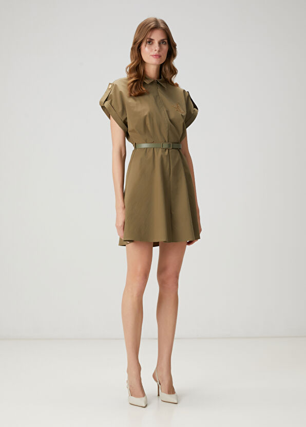 Beymen Club Khaki Belted Mini Dress - 4
