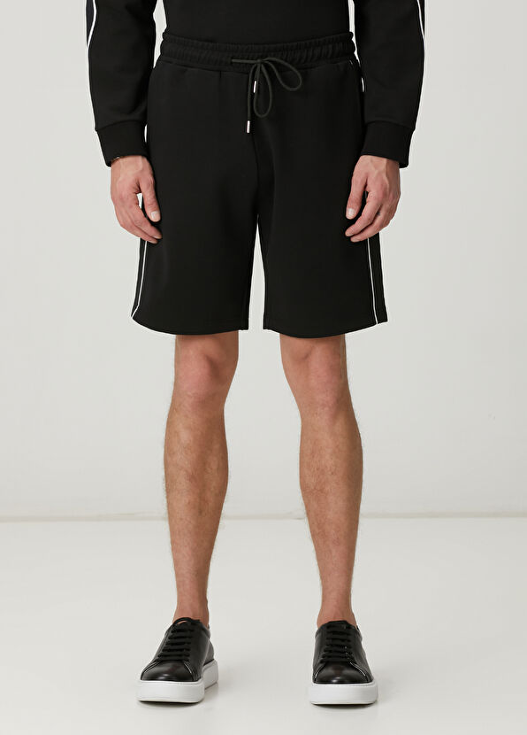 Beymen Club Black Waist Corded Contrast Piping Jersey Shorts - 2