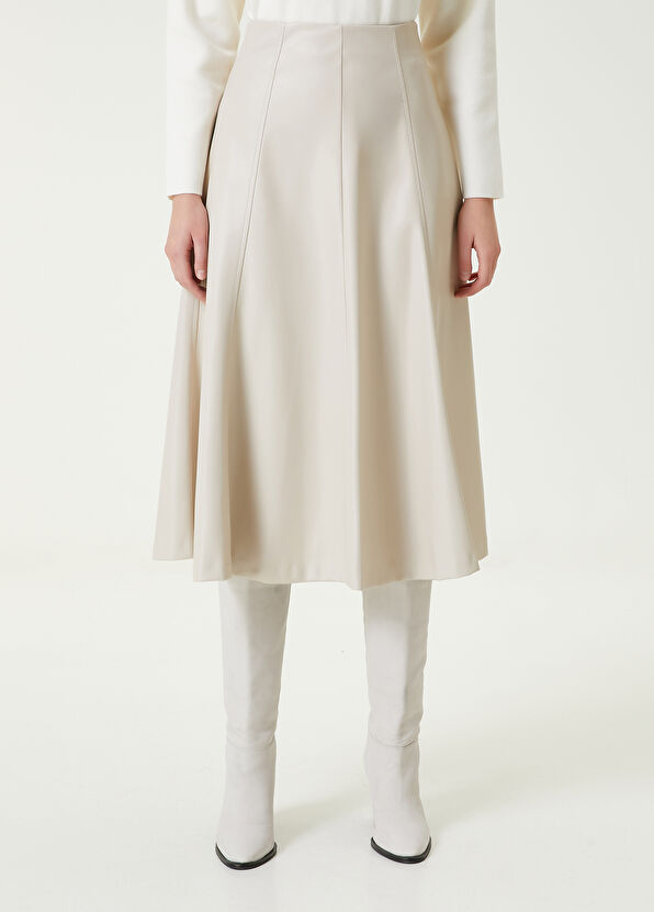 Beymen Club Bej Midi Suni Deri Evaze Etek - 2