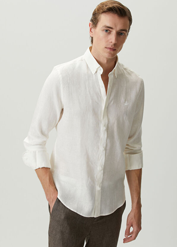 Beymen Club Comfort Fit Linen Shirt With Tonal Embroidery - 1