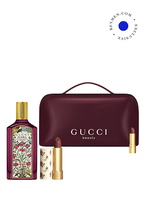 Gucci Flora Gardenia Intense 100 ml + Rouge à Lèvres Voile 227Marie Almond + Gucci Bag and Mini Lipstick Makeup Set - 1