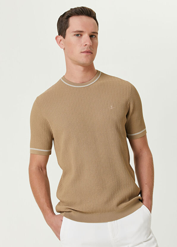 Beymen Club Beige Herringbone Short Sleeve Sweater - 2