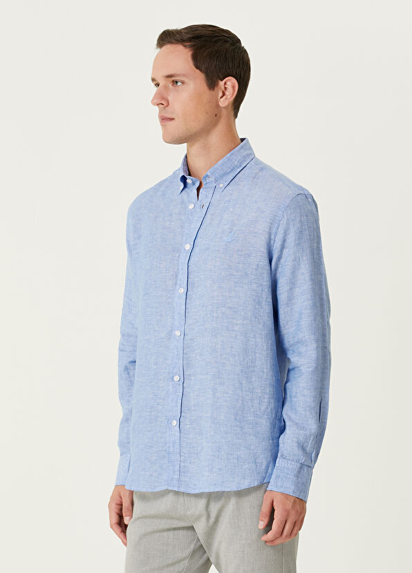 Beymen Club Comfort Fit Blue Linen Shirt - 2