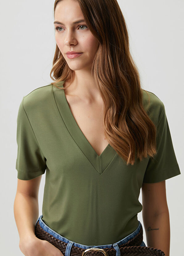 Beymen Club Açık Haki Yanı Yırtmaçlı Basic T-shirt - 2