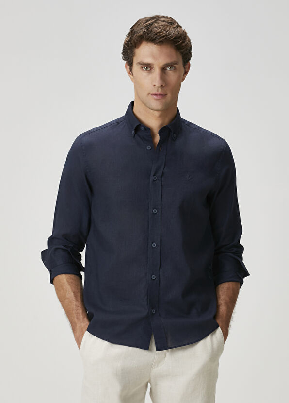 Beymen Club Comfort Fit Lacivert Keten Gömlek - 1