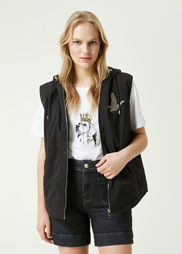 Beymen Club Siyah Kapüşonlu Logo İşlemeli Yelek - 1