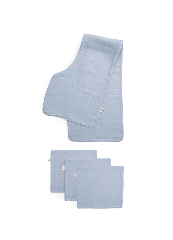 Little Gusto Blue Organic Cotton Muslin Baby Shoulder Mouth Diaper Set - 1