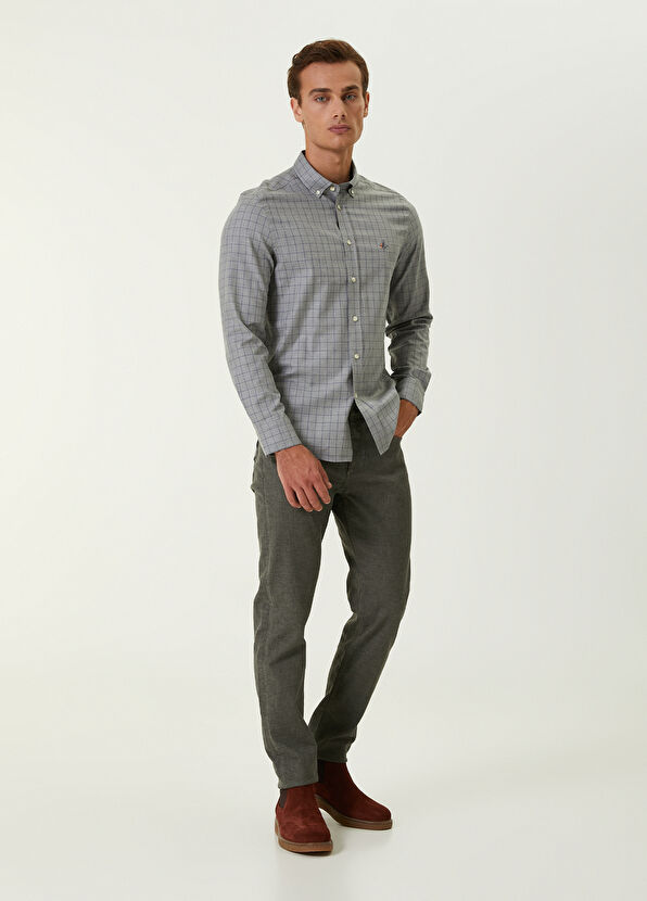 Beymen Club Slim Fit Gri Mavi Kontrast Çizgili Ekoseli Gömlek - 2