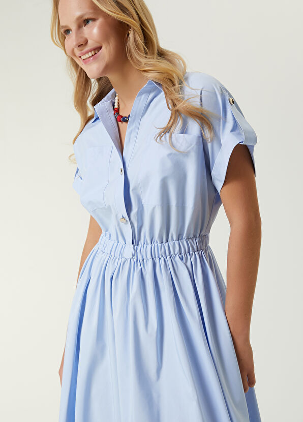 Beymen Club Mavi Apoletli Midi Elbise - 2