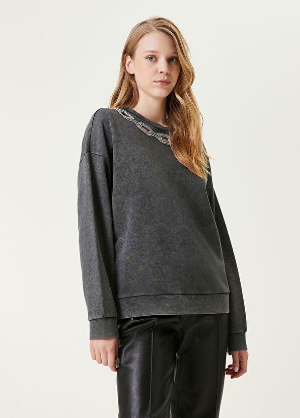 Beymen Club Anthracite Collar Chain-Detailed Sweatshirt - 4